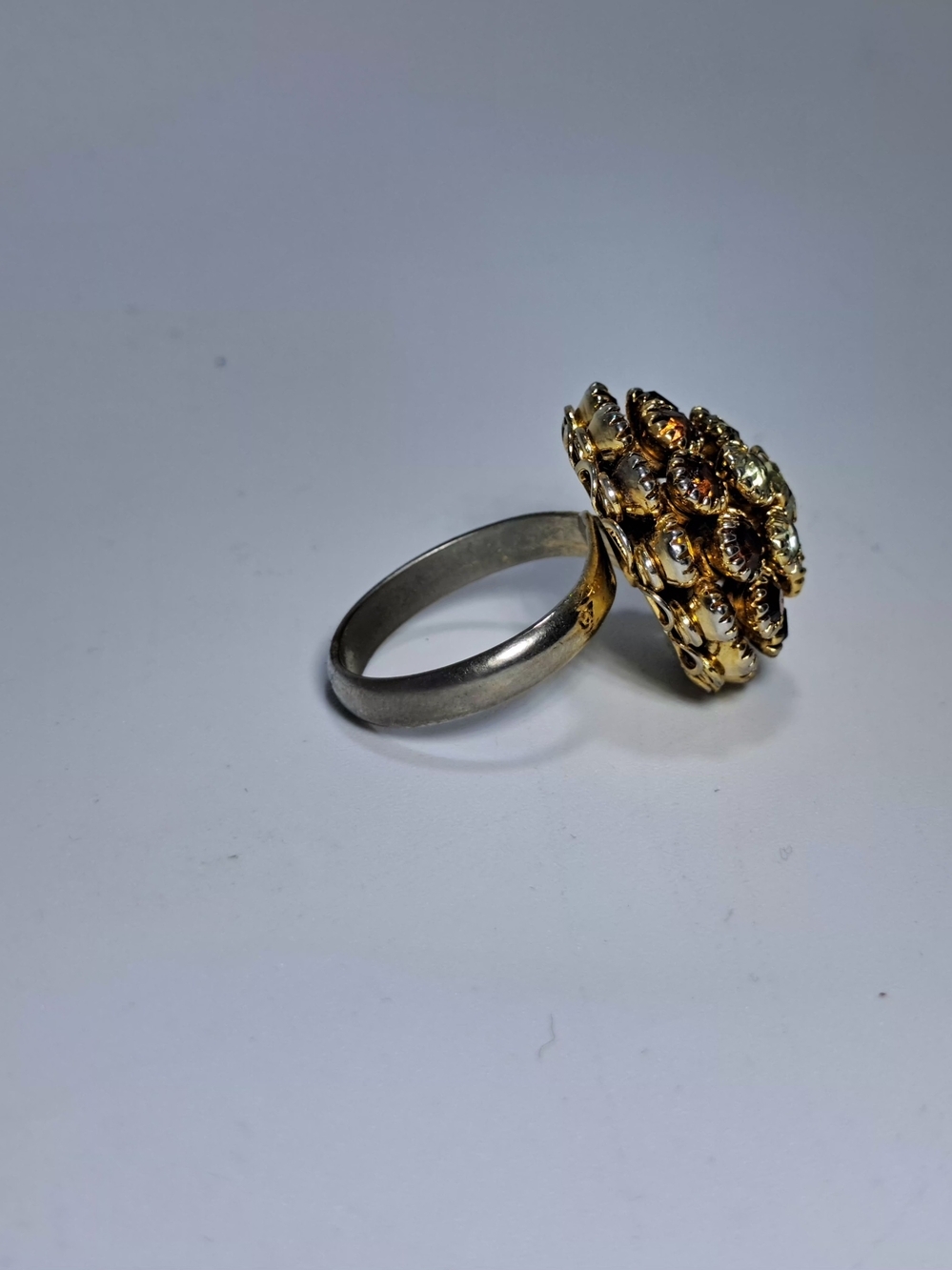 Vintage Judy Lee Amber Rhinestone Cluster Ring Adjustable - Picture 6 of 9